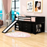 Harriet Bee Escarlet Twin Size 5 Drawers Loft Bed with Slide and Shelves