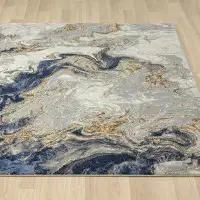 Mercer41 Marble Collection Blue Area Rug 2x3 Modern Abstract Swirl Design Non-Shedding Carpet