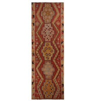 Rug & Kilim One-of-a-Kind Hand-Knotted 1930s Kilim Red/Orange 4' x 12' Runner Wool Area Rug