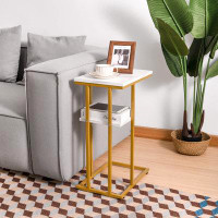 Mercer41 Modern Industrial Marble White End Table | Multi-Use C-Shaped Design | Sturdy & Stable Sofa Side Table
