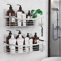 Rebrilliant 4.72"D X 12.6"W X 3.54"H  With 5 Hooks Adhesive Organizer Storage Rack Rustproof Wall Mounted Stainless Stee