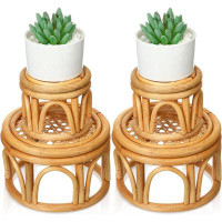 Bay Isle Home™ 4 Pcs Boho Rattan Plant Stand Woven Wicker Round Riser Stand
