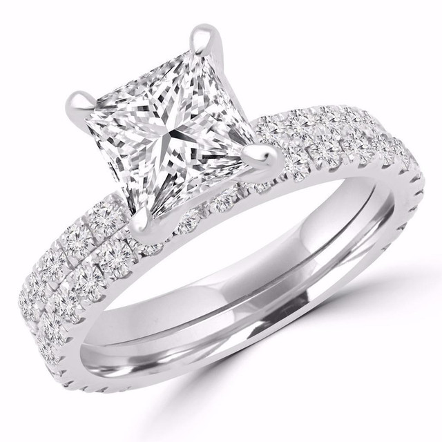ENSEMBLE BAGUE DE MARIAGE AVEC DIAMANT PRINCESSE 1.25 CARAT TOTAL / PRINCESS CUT DIAMOND WEDDING SET 1.25 CTW in Jewellery & Watches in Ottawa / Gatineau Area