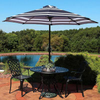 Ivy Bronx 9-Foot Patio Umbrella With Push Button Tilt And Crank - Aluminum Pole With Polyester Canopy - Navy Blue Stripe