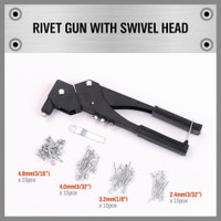 NEW 360 DEG SWIVEL POP HEAD RIVERTER GUN 60 PCS S1074