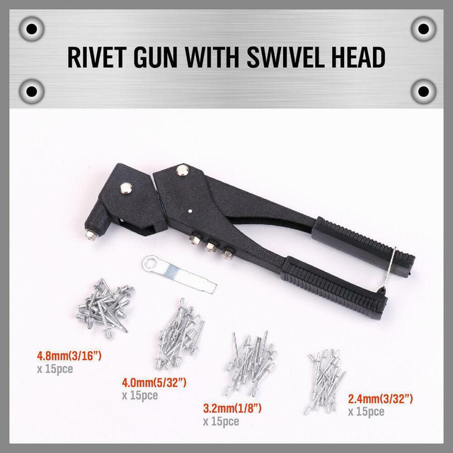 NEW 360 DEG SWIVEL POP HEAD RIVERTER GUN 60 PCS S1074 in Hand Tools in Alberta