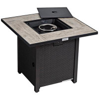 Latitude Run® Latitude Run® 50,000 BTU Square Outdoor Propane Fire Pit Table with Waterproof Cover Lava Rock