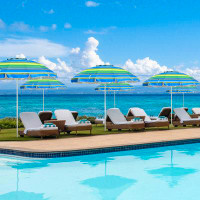 Arlmont & Co. 7 Ft Striped Outdoor Umbrella UV Protection Sunshade Tilt Sand Anchor