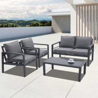 Latitude Run® 4-Piece Aluminum Outdoor Patio Conversation Set,All-Weather Sectional Sofa Outside Furniture With  Removab