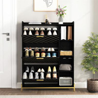 17 Stories Shoe Cabinet with 3 Flip Drawers & Open Shelves Narrow Hidden Shoe Rack