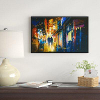 East Urban Home 'Couple Walking in an Alley' Framed Oil Painting Print on Wrapped Canvas