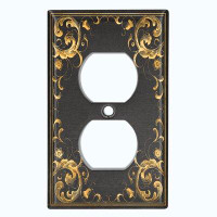 WorldAcc Metal Light Switch Plate Outlet Cover (French Victorian Frame Black 9 - Single Duplex)