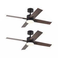 Ebern Designs 44 Inch Downrod Ceiling Fans With Lights And Remote Control, Modern Outdoor Indoor Black 4 Blades LED Ligh