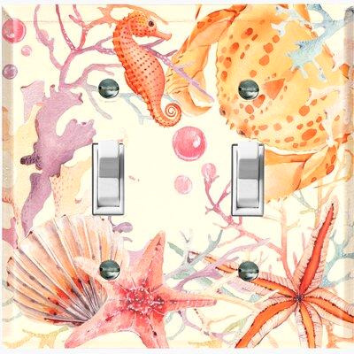 WorldAcc Metal Light Switch Plate Outlet Cover (Sea Horse Crab Star Fish Coral White  - Double Toggle) in Hardware, Nails & Screws
