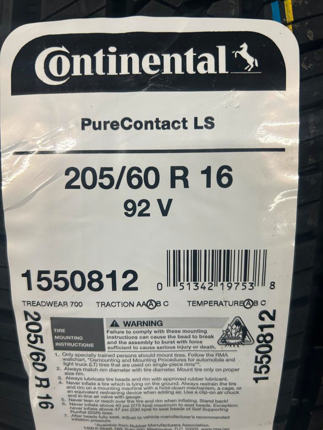 4 Brand New Continental Pure Contact LS 205/60R16 tires $70 REBATE!!!! *** WallToWallTires.com *** in Tires & Rims in Ottawa / Gatineau Area