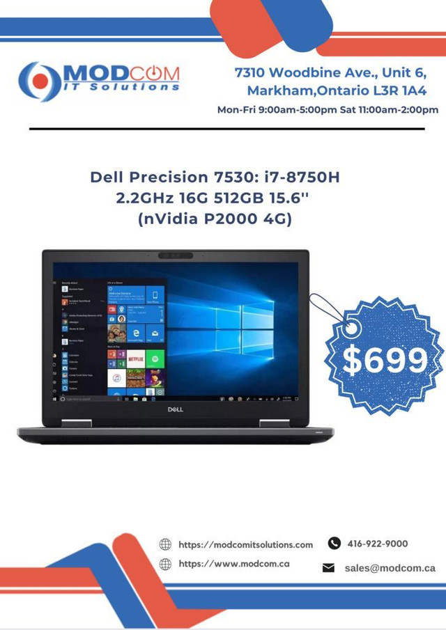 Dell Precision 7530 15.6-Inch Laptop OFF Lease For Sale!! Intel Core i7-8750H 2.2GHz 32GB RAM 512GB (nVidia P2000 4G) in Laptops