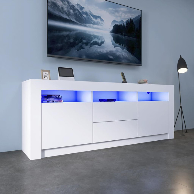 NEW MODERN HIGH GLOSS LED TV STAND CABINET WHITE HDTS045W in Other in Alberta - Image 3