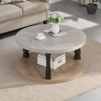Charlton Home Mid-Century 2-Tier Round Coffee Table: Storage Shelf Included