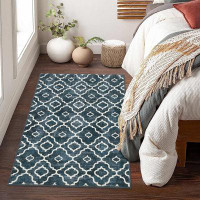 Winston Porter Machine Washable Geometric Moroccan Area Rug Indoor Modern Soft Throw Carpet for Home Decor_Blue