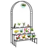 Arlmont & Co. 3 Tier Plant Stand With Garden Arch, Flower Pot Holder Display Shelf, Garden Arbour For Climbing Plants, B