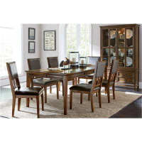 Saflon Collette Brown Cherry Faux Leather Seat Rectangular Dining Room Set