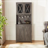 Gracie Oaks Farmhouse Bar Cabinet for Liquor and Glasses, Dining Room Kitchen Cabinet