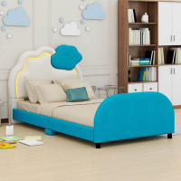 Zoomie Kids Twin Size Upholstered Platform Bed With Cloud-Shaped Headboard And Embedded Light Stripe