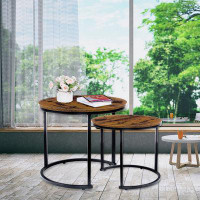 17 Stories Coffee 2 in 1 Sofa Side Round Nest Tables, Wood