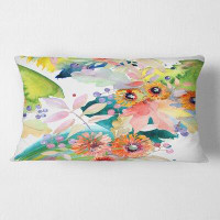 East Urban Home Vibrant Wild Spring Leaves And Wildflowers III Floral Lumbar Pillow