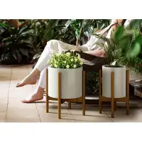 Latitude Run® Adjustable Plant Stand Indoor, Bamboo Plant Stand 8 to 12 Inches, Single Floor Plant Stand