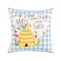 East Urban Home Bee Happy In Blue Embroidered Throw Pillow