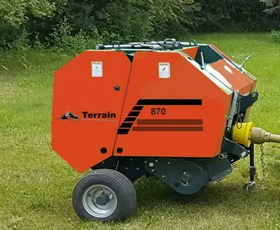 TERRAIN Mini Round Baler perfect for the small ranch or hobby farm. 80 to 100 bales per hour up to 2...