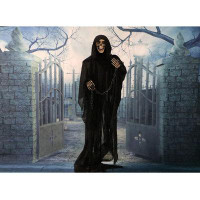 The Holiday Aisle® Life-Size Animated Grim Reaper Prop W/Chain And Rotating Head For Indoor Or Outdoor Halloween Decorat