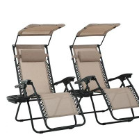 Arlmont & Co. 2 PCS Zero Gravity Chair Lounge Patio Chairs With Canopy Cup Holder