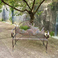 Loon Peak Round Top Iron Garden Bench with Caribou Backrest "Selkirk"