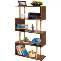 Latitude Run® Bookcase, 5 Tier Bookshelf, Geometric Bookcase, S Shaped Bookshelf Modern Wooden Decorative Display Shelf