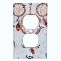WorldAcc Metal Light Switch Plate Outlet Cover (Colourful Big Dream Catcher Grey  - Single Duplex)