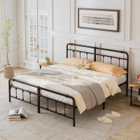 August Grove Metal Platform Bed Frame With Wrought Iron-Art Headboard/Footboard