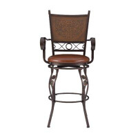 Bloomsbury Market Big And Tall Copper Stamped Back Barstool With Arms Bar Stool, Bronze