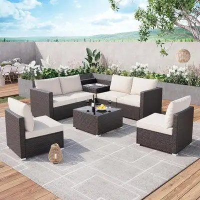 Latitude Run® 8 Pieces Outdoor Wicker Rattan Patio Furniture Sectional Set