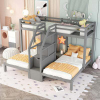 Harriet Bee Twin Over Twin & Twin Bunk Bed With Built-In Staircase And Storage Drawer,Grey