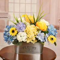 Primrue Blue And Yellow Mixed Floral Silk Arrangment