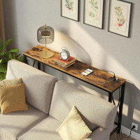 17 Stories Console Table With Power Outlet, Narrow Sofa Table, 55.1" X 11.8" Farmhouse Table Behind Sofa Couch Hallway E