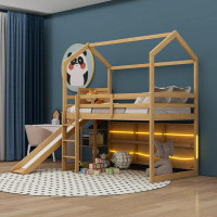 Harper Orchard Nihar Twin Size Wood House Loft bed with Slide