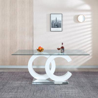 Mercer41 Tempered Glass Dining Table With Black MDF Mdle Support And Stainless Steel Base For Modern Design