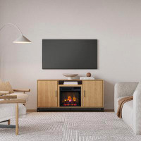 Modern Ember Rochester Electric Fireplace TV Stand in White Oak - 18" Electric Fireplace - Holds TVs up to 60"