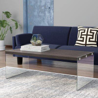 Wrought Studio Coffee Table, Accent, Cocktail, Rectangular, Living Room, 44"L, Tempered Glass, Brown, Clear