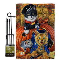 Breeze Decor Halloween Kittens Fall Impressions Decorative 2-Sided Polyester 19 x 13 in. Flag Set