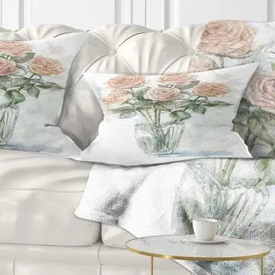 East Urban Home Floral Roses Bunch in the Vase Lumbar Pillow