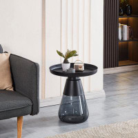 Ivy Bronx Smoke Glass Base With Black Painting Top Coffee Table